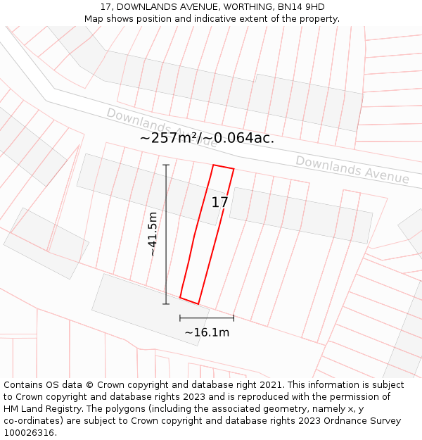 17, DOWNLANDS AVENUE, WORTHING, BN14 9HD: Plot and title map
