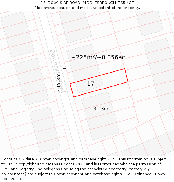 17, DOWNSIDE ROAD, MIDDLESBROUGH, TS5 4QT: Plot and title map