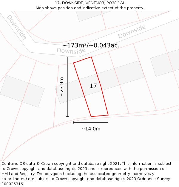 17, DOWNSIDE, VENTNOR, PO38 1AL: Plot and title map