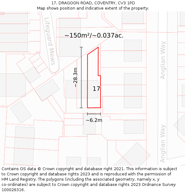 17, DRAGOON ROAD, COVENTRY, CV3 1PD: Plot and title map