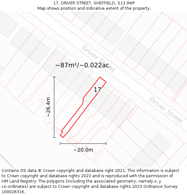 17, DRIVER STREET, SHEFFIELD, S13 9WP: Plot and title map