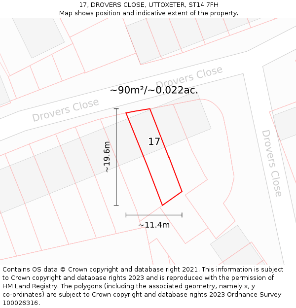 17, DROVERS CLOSE, UTTOXETER, ST14 7FH: Plot and title map
