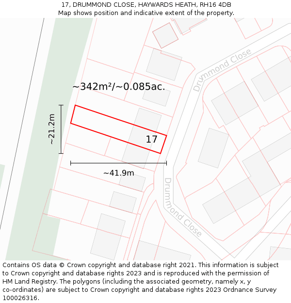 17, DRUMMOND CLOSE, HAYWARDS HEATH, RH16 4DB: Plot and title map