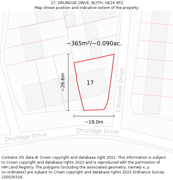 17, DRURIDGE DRIVE, BLYTH, NE24 4PZ: Plot and title map