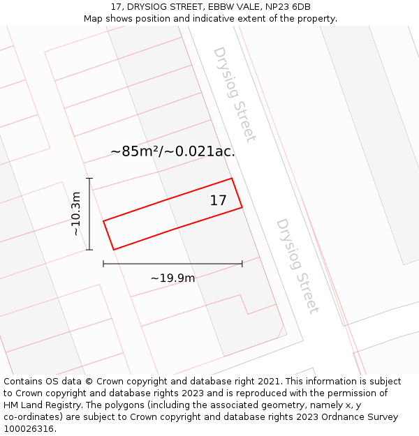 17, DRYSIOG STREET, EBBW VALE, NP23 6DB: Plot and title map