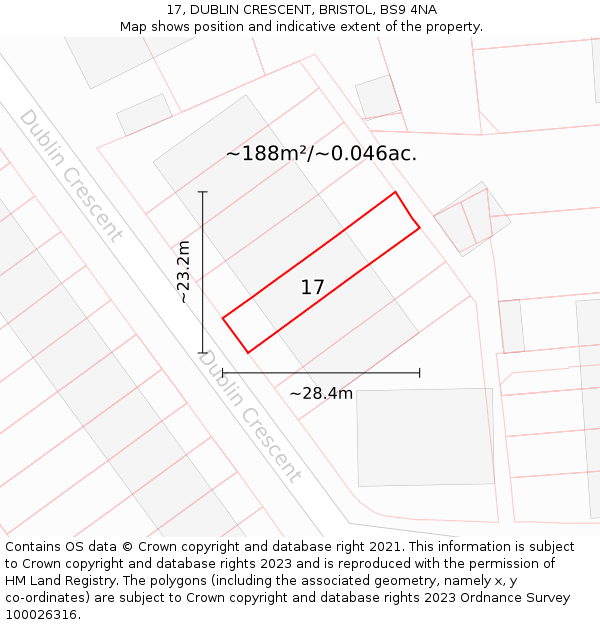 17, DUBLIN CRESCENT, BRISTOL, BS9 4NA: Plot and title map
