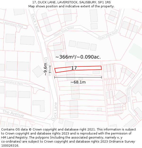 17, DUCK LANE, LAVERSTOCK, SALISBURY, SP1 1RS: Plot and title map