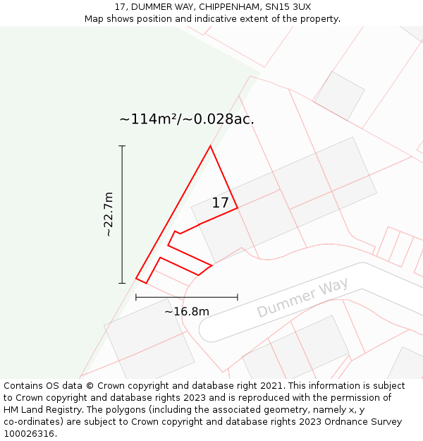 17, DUMMER WAY, CHIPPENHAM, SN15 3UX: Plot and title map