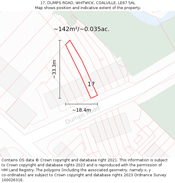 17, DUMPS ROAD, WHITWICK, COALVILLE, LE67 5AL: Plot and title map