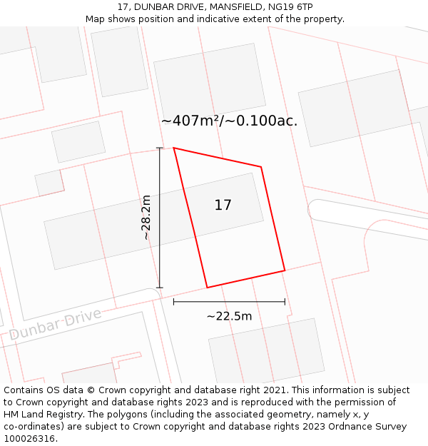 17, DUNBAR DRIVE, MANSFIELD, NG19 6TP: Plot and title map
