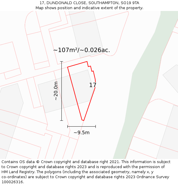 17, DUNDONALD CLOSE, SOUTHAMPTON, SO19 9TA: Plot and title map