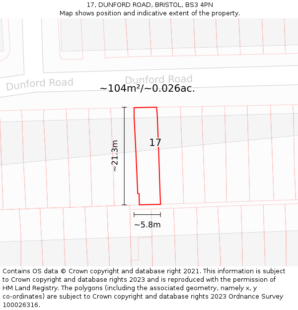 17, DUNFORD ROAD, BRISTOL, BS3 4PN: Plot and title map