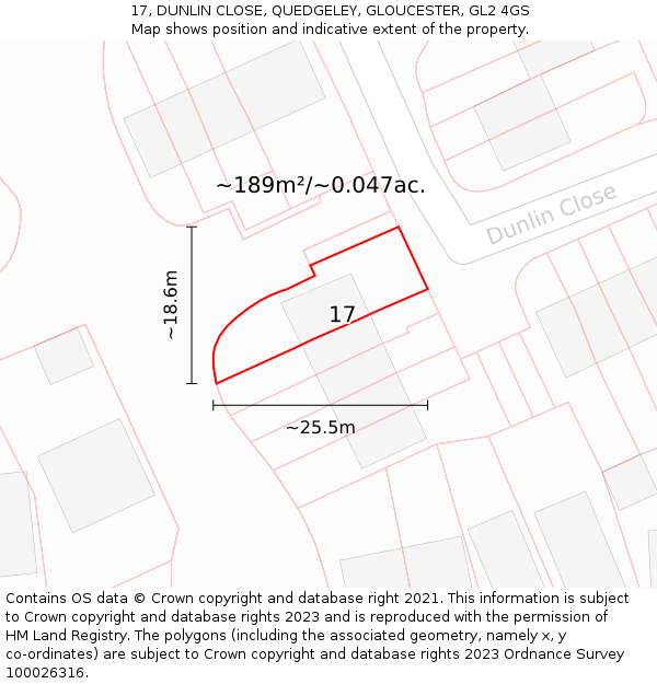 17, DUNLIN CLOSE, QUEDGELEY, GLOUCESTER, GL2 4GS: Plot and title map