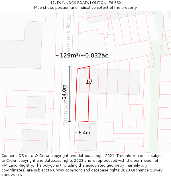 17, DUNNOCK ROAD, LONDON, E6 5SX: Plot and title map