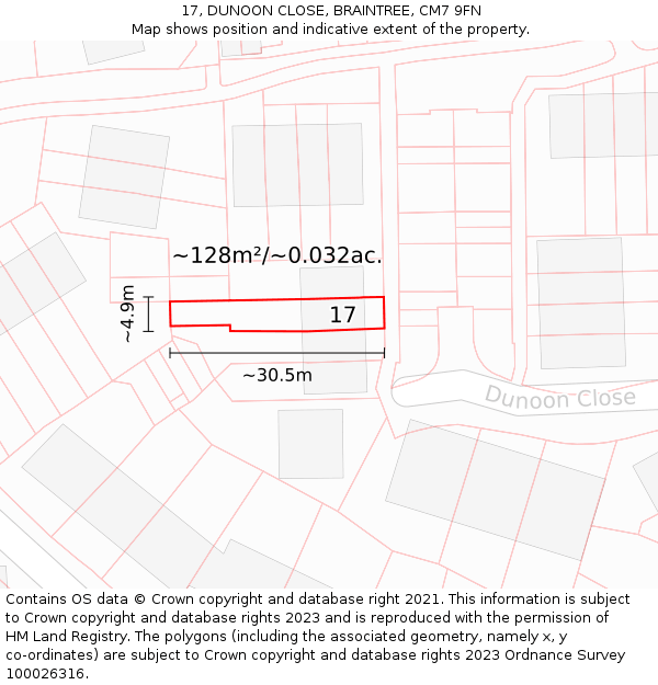 17, DUNOON CLOSE, BRAINTREE, CM7 9FN: Plot and title map