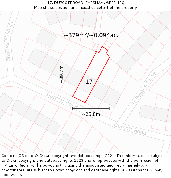 17, DURCOTT ROAD, EVESHAM, WR11 1EQ: Plot and title map