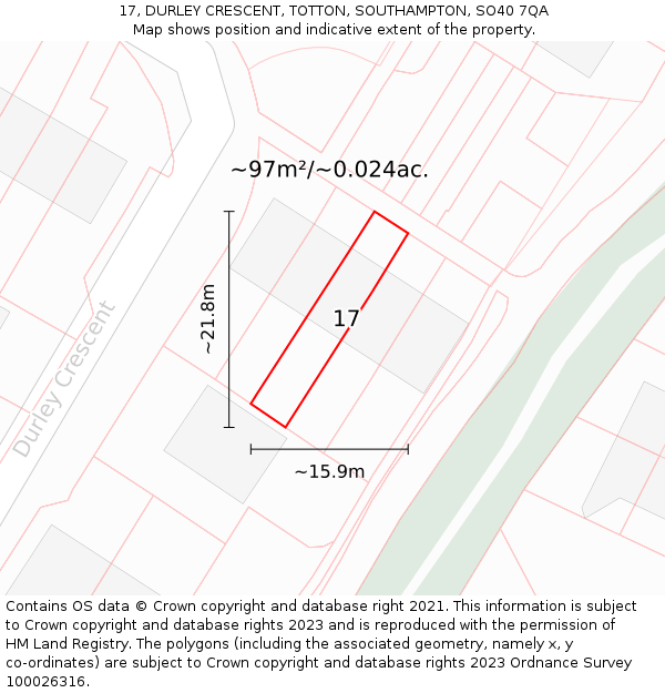 17, DURLEY CRESCENT, TOTTON, SOUTHAMPTON, SO40 7QA: Plot and title map