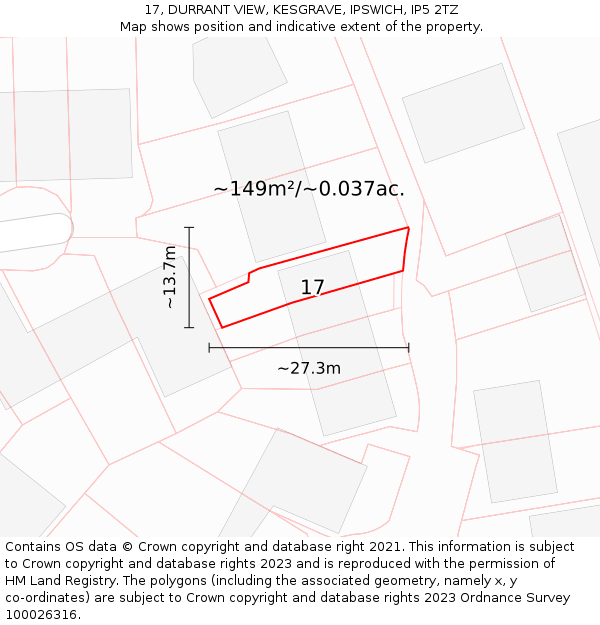 17, DURRANT VIEW, KESGRAVE, IPSWICH, IP5 2TZ: Plot and title map