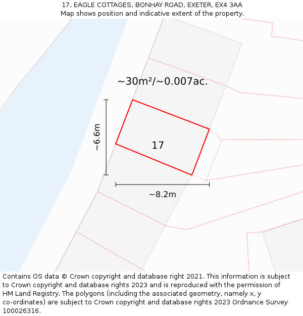 17, EAGLE COTTAGES, BONHAY ROAD, EXETER, EX4 3AA: Plot and title map