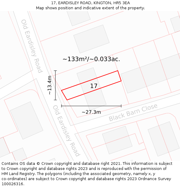 17, EARDISLEY ROAD, KINGTON, HR5 3EA: Plot and title map