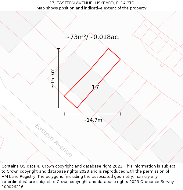 17, EASTERN AVENUE, LISKEARD, PL14 3TD: Plot and title map