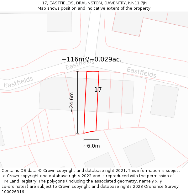 17, EASTFIELDS, BRAUNSTON, DAVENTRY, NN11 7JN: Plot and title map