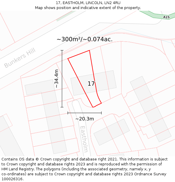 17, EASTHOLM, LINCOLN, LN2 4RU: Plot and title map