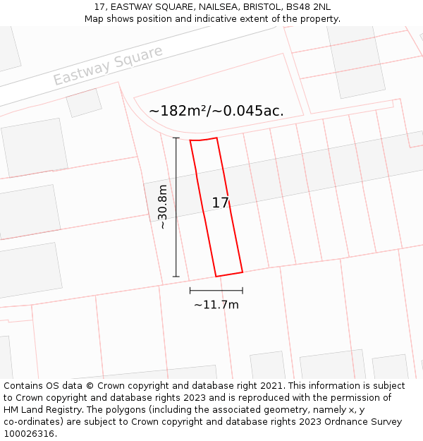 17, EASTWAY SQUARE, NAILSEA, BRISTOL, BS48 2NL: Plot and title map