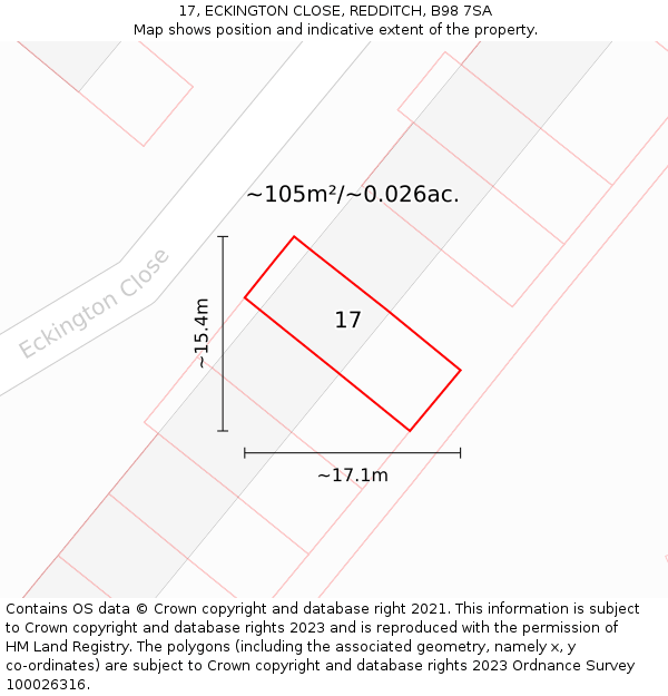 17, ECKINGTON CLOSE, REDDITCH, B98 7SA: Plot and title map