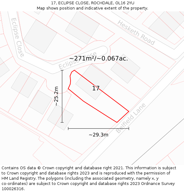 17, ECLIPSE CLOSE, ROCHDALE, OL16 2YU: Plot and title map