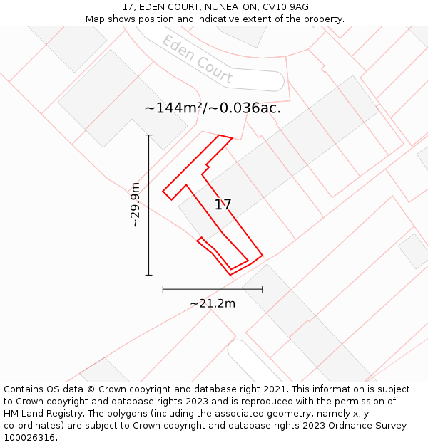 17, EDEN COURT, NUNEATON, CV10 9AG: Plot and title map