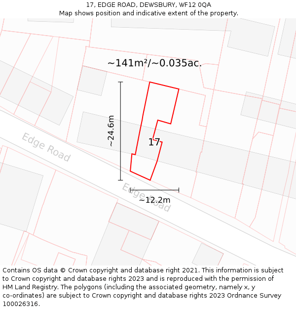 17, EDGE ROAD, DEWSBURY, WF12 0QA: Plot and title map