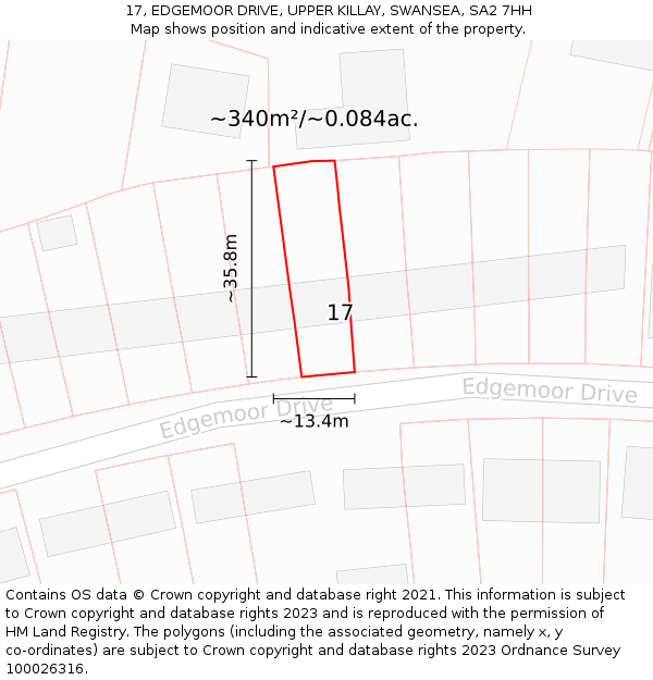 17, EDGEMOOR DRIVE, UPPER KILLAY, SWANSEA, SA2 7HH: Plot and title map