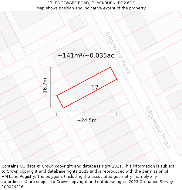 17, EDGEWARE ROAD, BLACKBURN, BB2 6DS: Plot and title map
