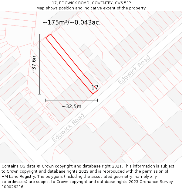 17, EDGWICK ROAD, COVENTRY, CV6 5FP: Plot and title map