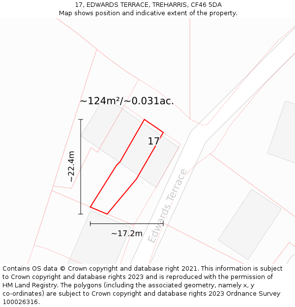 17, EDWARDS TERRACE, TREHARRIS, CF46 5DA: Plot and title map