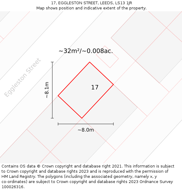 17, EGGLESTON STREET, LEEDS, LS13 1JR: Plot and title map