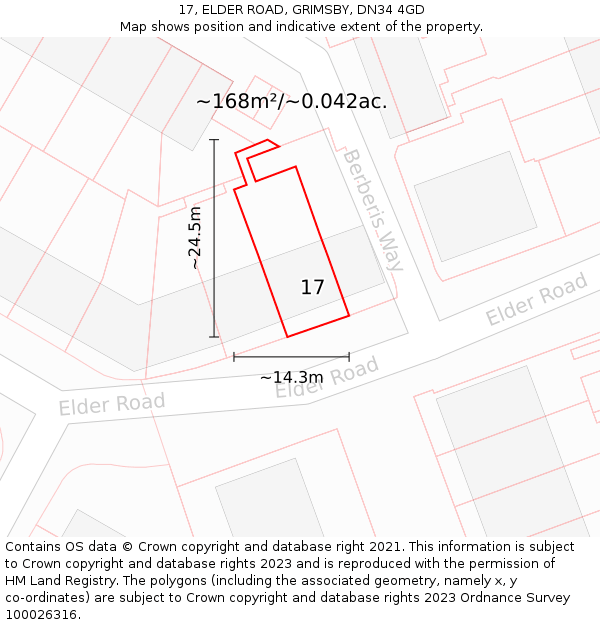 17, ELDER ROAD, GRIMSBY, DN34 4GD: Plot and title map