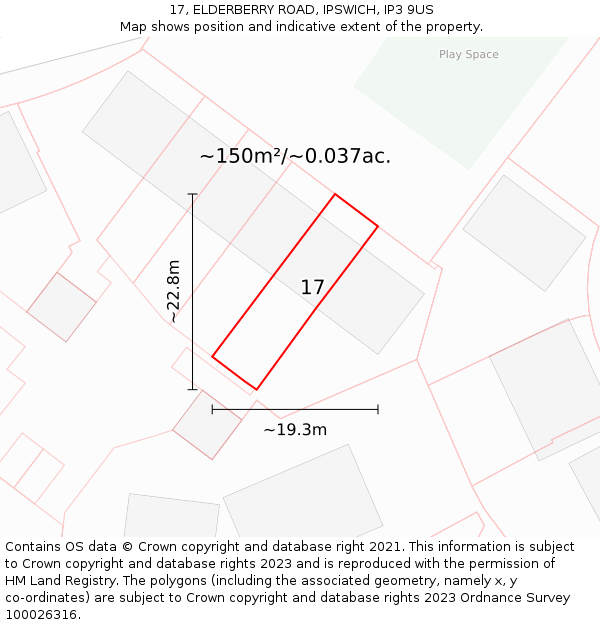 17, ELDERBERRY ROAD, IPSWICH, IP3 9US: Plot and title map