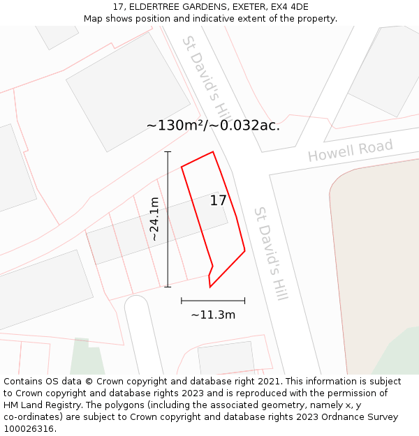 17, ELDERTREE GARDENS, EXETER, EX4 4DE: Plot and title map