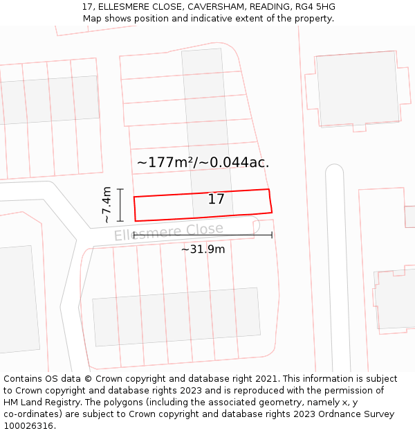 17, ELLESMERE CLOSE, CAVERSHAM, READING, RG4 5HG: Plot and title map