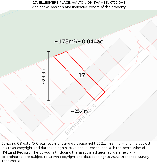 17, ELLESMERE PLACE, WALTON-ON-THAMES, KT12 5AE: Plot and title map