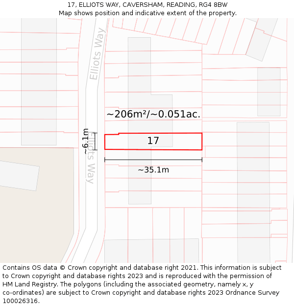17, ELLIOTS WAY, CAVERSHAM, READING, RG4 8BW: Plot and title map