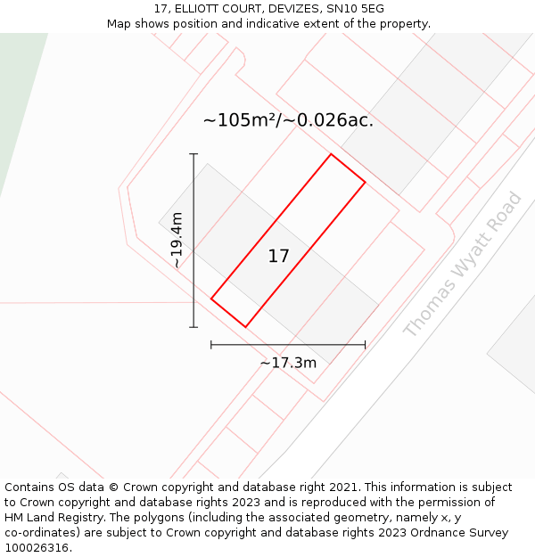 17, ELLIOTT COURT, DEVIZES, SN10 5EG: Plot and title map