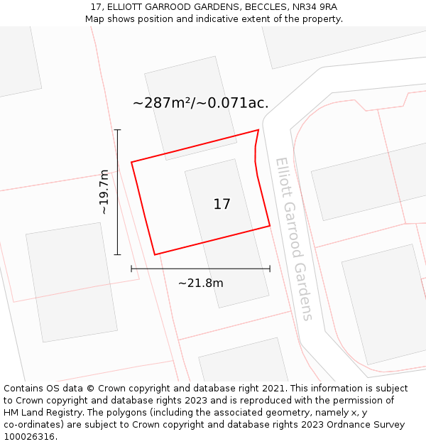 17, ELLIOTT GARROOD GARDENS, BECCLES, NR34 9RA: Plot and title map
