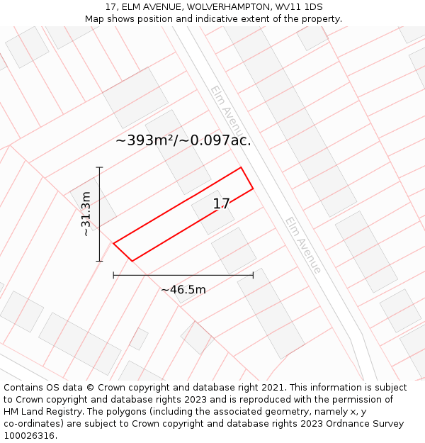 17, ELM AVENUE, WOLVERHAMPTON, WV11 1DS: Plot and title map