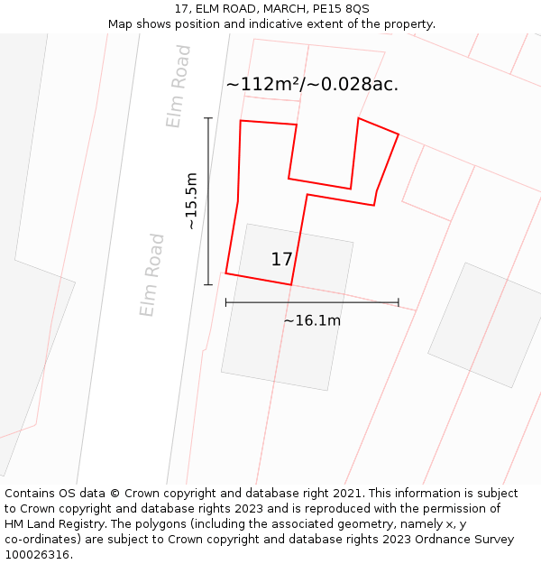 17, ELM ROAD, MARCH, PE15 8QS: Plot and title map