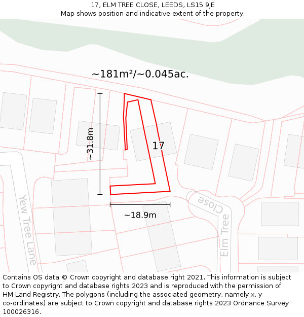 17, ELM TREE CLOSE, LEEDS, LS15 9JE: Plot and title map