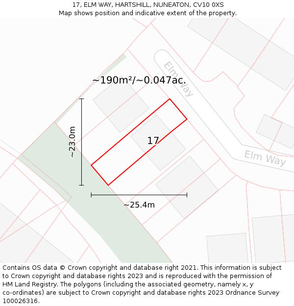 17, ELM WAY, HARTSHILL, NUNEATON, CV10 0XS: Plot and title map