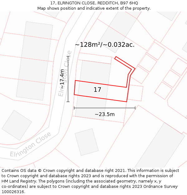 17, ELRINGTON CLOSE, REDDITCH, B97 6HQ: Plot and title map